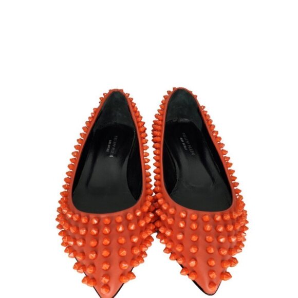 Philipp Plein "What I Do" Studded Leather Pointed Toe Flats - Picture 2 of 7